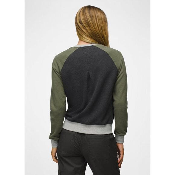 Prana Women’s Cozy Up Colorblock Crewneck Sweatshirt Large Olive Green Charcoal - Picture 2 of 10